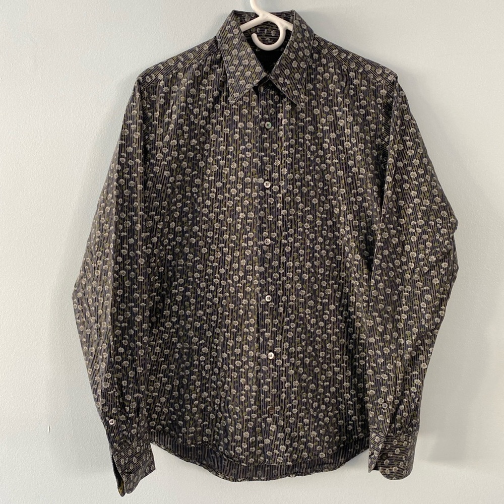 Ted Baker Men's Floral Sz 3 US M Flip Cuff Button Down Long Sleeve Shirt Spring